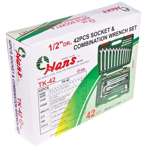 HANS. Набор торцевых головок 1/2" 8-32мм и комбинированных ключей 42 пр. (TK-42) (TK-42)