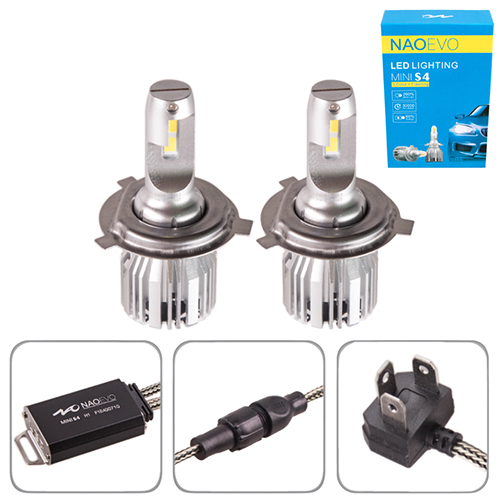 Лампы NAOEVO S4/LED/H4/Flip Chip/9-16V/2*30W/3600Lm/3000K/4300K/ 6500K (S4-H4)