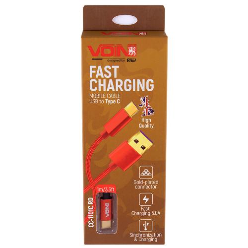 Кабель VOIN CC-1101C RD USB - Type C 5А, 1m, red (супер быстрая зарядка/передача данных) (CC-1101C RD)