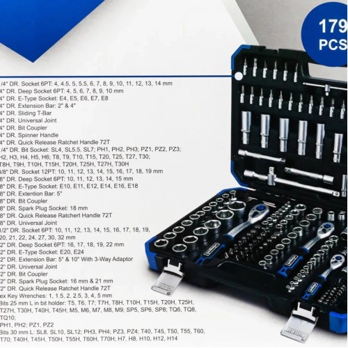 Набор инструментов, 1/2", 3/8", 1/4", 179 предметов SCHEPPACH SCH-41793-5