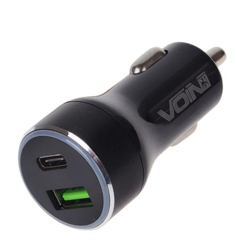 Автомобильное зарядное устройство VOIN 45W, 1USB QC3.0 18W + 1PD 27W, 12/24V (C-45205Q)