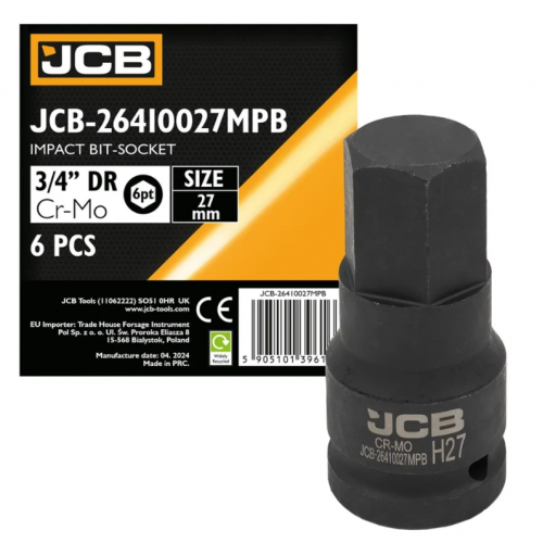 Бита литая ударная HEX под квадрат 3/4" 27 мм JCB Tools JCB-26410027MPB
