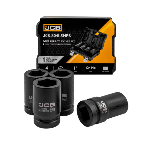 набор головок ударных глубоких 4 ед. 1'' (6-гр.) (27, 32, 33, 36 мм) JCB Tools JCB-8041-5MPB