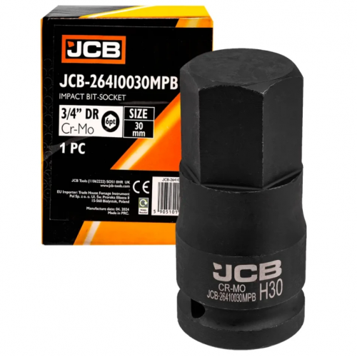 Бита литая ударная HEX под квадрат 3/4" 30 мм JCB Tools JCB-26410030MPB