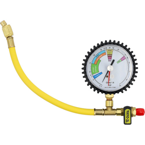Манометр для контроля герметичности систем кондиционирования YATO, шланг 200 мм, Ø 80 мм, подключение G1/4 YT-24794