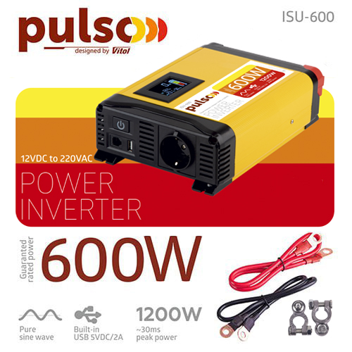 Преобразователь напряжения 12V-220V/ 600W/ LCD/USB-5VDC2.0A/ PULSO/ISU- 600