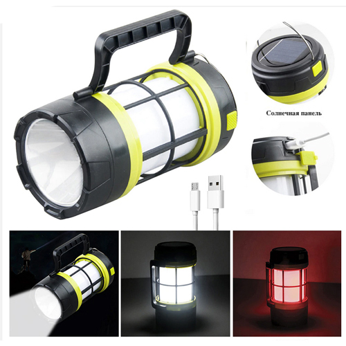 Фонарь переносной 910-LED+COB (white+red), power bank, Li-Ion аккум., солнечная батарея, ЗУ microUSB (910-LED+COB)