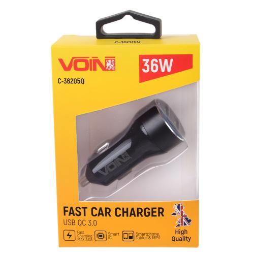 Автомобильное зарядное устройство VOIN 36W, 2USB QC3.0, 12/24V (3.6-6.5V/3A; 6.5-9V/2A; 9V-12V/1.5) (C-36205Q)