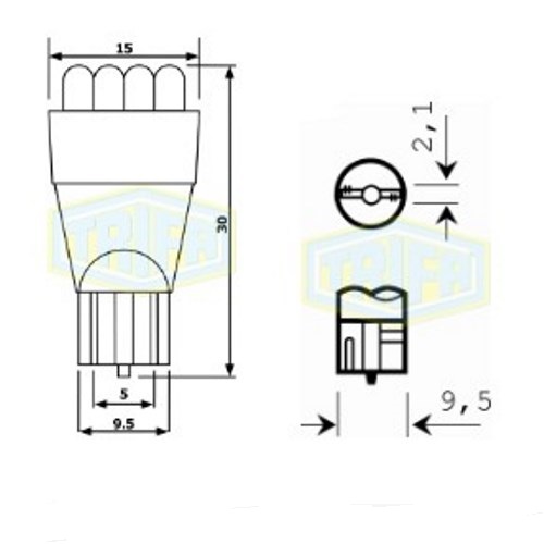 Лампа автомобільна Світлодіодна LED з пластиковим цоколем Trifa 12V 0,81W W2,1x9,5d T15 60mA 9led white (02884)