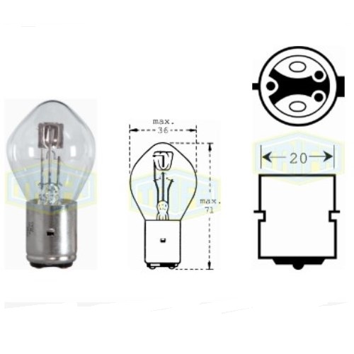 Лампа автомобільна для фари Sym. 6V 15/15W BA 20d (00518)