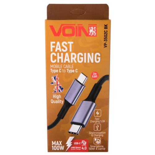 Кабель VOIN VP-3502C BK Type C-Type C 5А/20V, QC4.0/PD 2m, black (быстрая зарядка/передача данных) (VP-3502C BK)