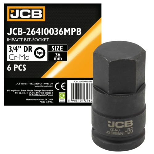 Бита литая ударная HEX под квадрат 3/4" 36 мм JCB Tools JCB-26410036MPB