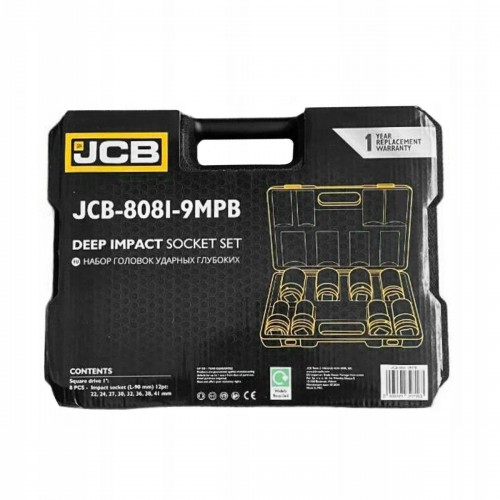 Набор головок ударных глубоких 8 ед. 1'' (12-гр.) (22-41 мм) JCB-8081-9MPB