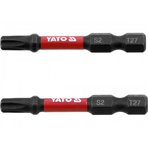 Биты ударные S2 для шуруповерта YATO; "TORX" T27 х 50 мм. 6-гранный хвостовик 1/4", 2 шт. YT-78055