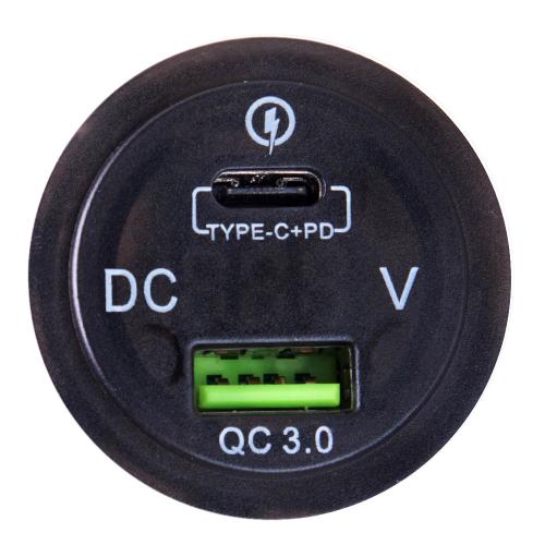 Автомобільний зарядний пристрій USB 5-12V3.0A + TYPE-C+PD 12-24V урізне в планку + вольтметр (54396 USB-12-24V 3.0A RED)