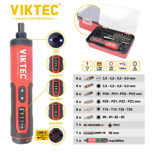 Отвертка аккумуляторная с набором бит 27ед. VT19242 VIKTEC