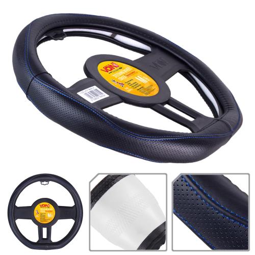 Чехол руля VLOD-LF2161 BK R/BL M черн/БО/один шов/кожа/flat (VLOD-LF2161 BK R/BL M)