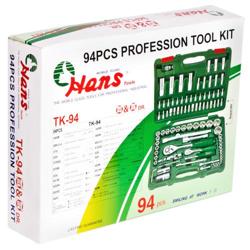 HANS. Набор торц. головок 1/4"DR4-14мм и 1/2"DR10-32 мм,94 предм.(6гран.) (TK-94)