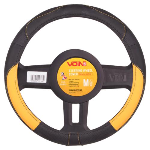 Чехол руля VLOD-L2031 BK/YL M черн-желт/БО/перф/кожа (VLOD-L2031 BK/YL M)