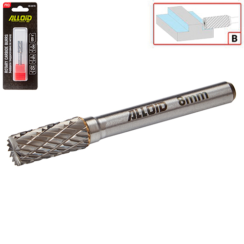 Борфреза твердосплавная по металлу Alloid Pro , тип B, D-8мм, d-6мм, L-65мм