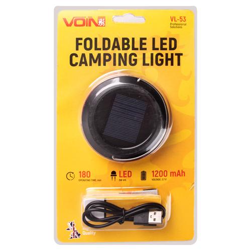 Фонарь для кемпинга VOIN VL-53, 3W XPE/Power Bank1200mAh/солн. панель/складной (VL-53)