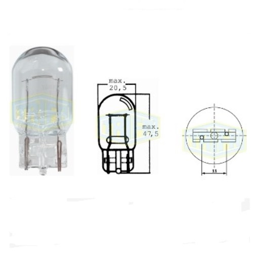 Лампа автомобільна з клиновидним цоколем Trifa 12V W21W W 3x16d (01781)