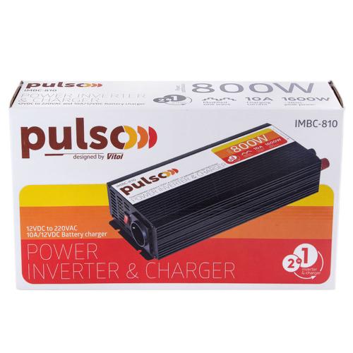 Преобраз. напряжения /Зарядн. уст-во PULSO IMBC-810/12V-220V/800W/10A/мод.волна/клеммы (IMBC-810 2в1)