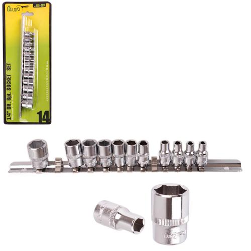 Alloid. Набор головок 1/4" на планке, 4, 4.5, 5, 5.5, 6, 7, 8, 9, 10, 11, 12, 13, 14 mm. 14 предм. (НГП-2014)