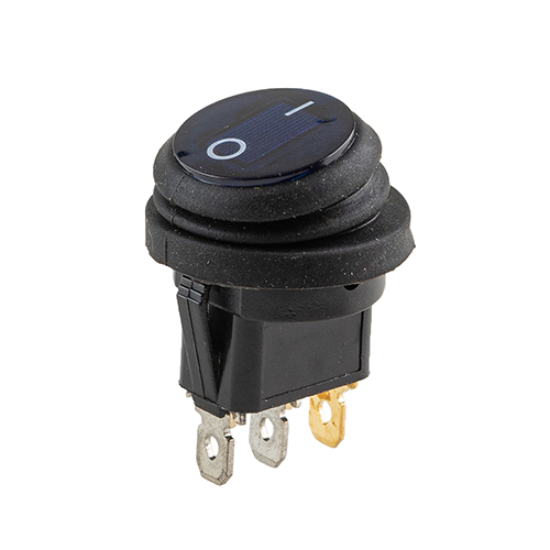 Переключатель on-off с подсветкой 12V круглый 3pin Blue 22*22*17мм  20A (YJ-WF04B)