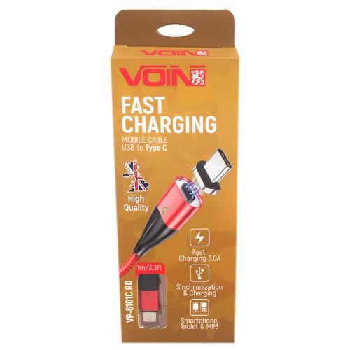 Кабель магнитный VOIN USB - Type C 3А, 1m, red (быстрая зарядка/передача данных) (VP-6101C RD)