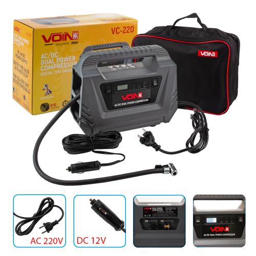 Компрессор "VOIN" 220V/12V/150psi/25л/з автостопом (VC-220 AC /DC)