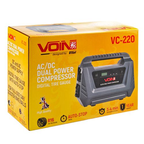 Компрессор "VOIN" 220V/12V/150psi/25л/з автостопом (VC-220 AC /DC)