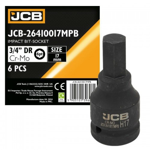 Бита литая ударная HEX под квадрат 3/4" 17 мм JCB Tools JCB-26410017MPB