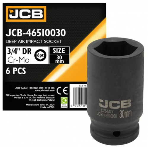 Гoлoвкa тopцeвa удapнa глибока 3/4" 30 мм (6-гранна) JCB Tools JCB-46510030
