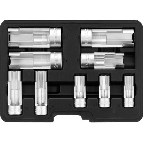 Набор торцевых головок с разрезом 10-22 мм, 1/4", 3/8", 1/2", CrV, 9 шт. YATO YT-17507