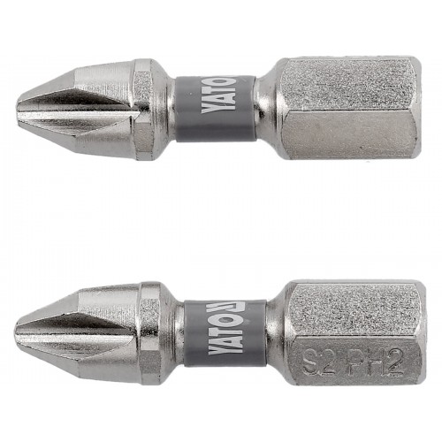 Биты для шуруповерта YATO; PH2 х 25мм. сталь S2. 6-гранный хвостовик 1/4", 2шт. YT-78001