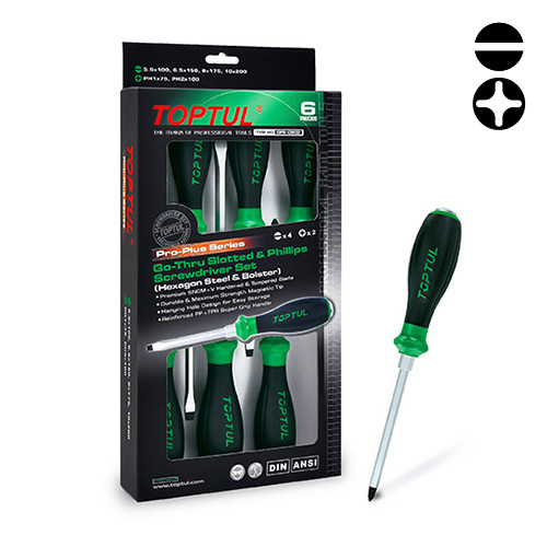 Набор ударных отверток с шестигранником (PH SL) 6 ед. PRO-PLUS SERIES TOPTUL GFE-0602
