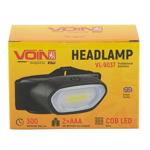 Фонарь налобный VOIN VL-9037, LED COB 80Lm /2xAAA (не в комплекте) (VL-9037)
