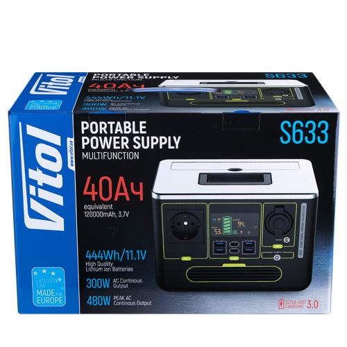Портативный источник питания Vitol S633, 220В/300Вт/Li-ion 444Вт/ч, чистый синус (S633)