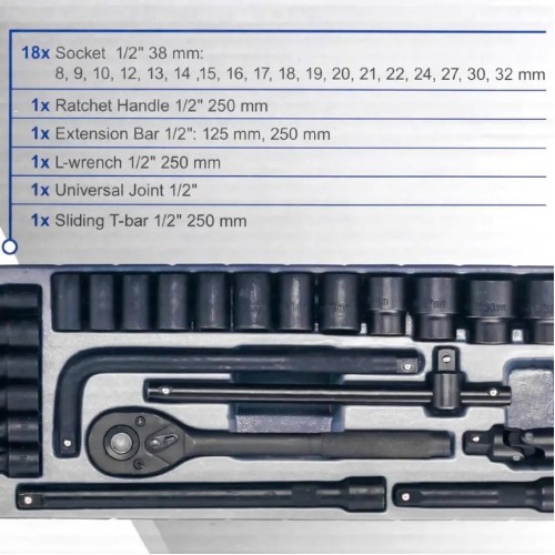 Набір інструментів 24 предмети 1/2" (6-гранний) Scheppach SCH-4245B-5MPB