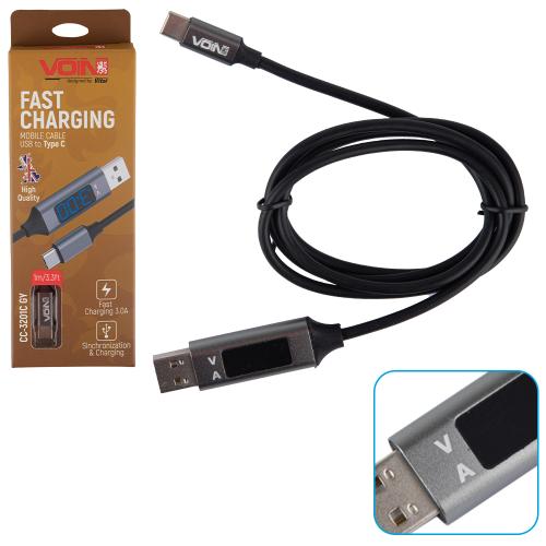 Кабель VOIN CC-3201C GY , USB - Type C 3А, 1m, grey с дисплеем (CC-3201C GY)