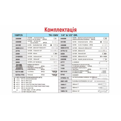 Набор инструмента комбинированный 158 предметов 1/4", 1/2" HANS (ТК-158V)