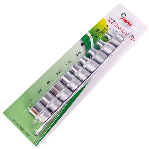 HANS. Набор торцевых головок внешний торкс 1/2"DR Е10-Е24, 9предм.блистер (46410-9C) (46410-9С)