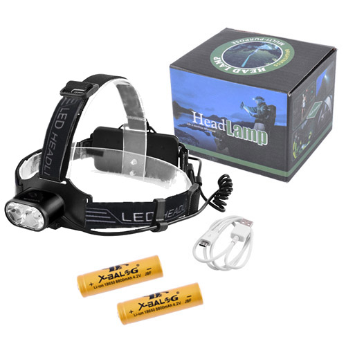 Фонарь налобный Police BL-2128-2T6, 2x18650, signal light, ЗУ microUSB, Box