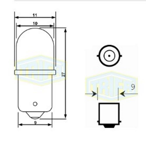 Лампа автомобільна Світлодіодна LED індикаторна лампа Trifa 12V 0,27W BA9s T10 20mA white (02804)