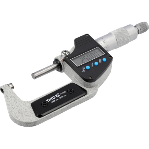 Микрометр YATO YT-72307 с LCD цифровой шкалой, диапазон 25–50 мм, точность 0,001 мм