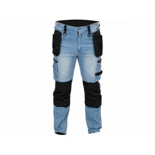 Штани робочі джинс стрейч YATO розмір L/XL 98-106 см, ріст- 180-188 см, голубі, 17 кише, 71% бав