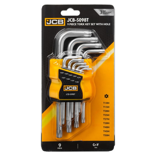 Набор Г-образных ключей TORX T10H–T50H с отверстием, 9 шт. JCB Tools JCB-5098T