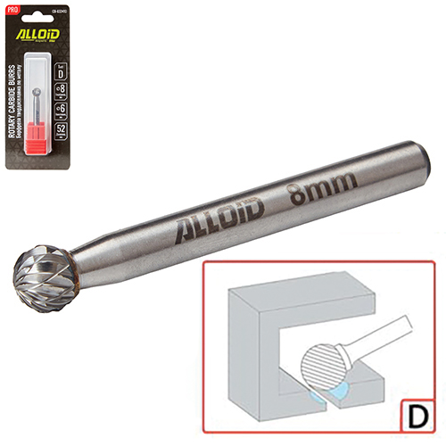 Борфреза твердосплавная по металлу Alloid Pro , тип D,  D-8мм, d-6мм, L-52мм