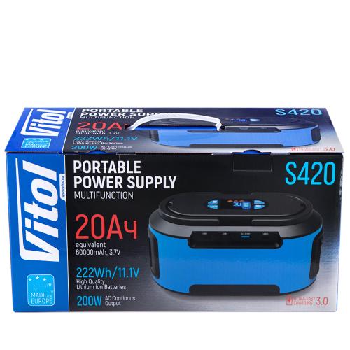 Портативный источник питания Vitol S420, 220В/200Вт/Li-ion 222Вт/ч, мод. синус (S420)